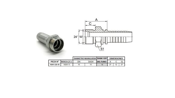 Imagen de MACHO RECTO M26 X 1,5-18 10 5/8'' (MULTI ASIENTO)